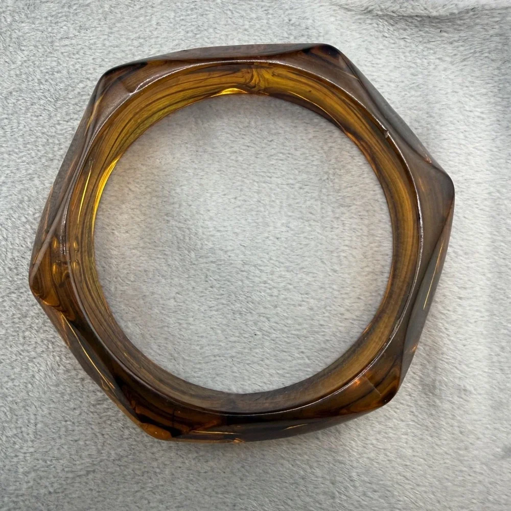 Vintage Bangle Bracelet Brown‎ Acrylic Rootbeer Chunky  8.5